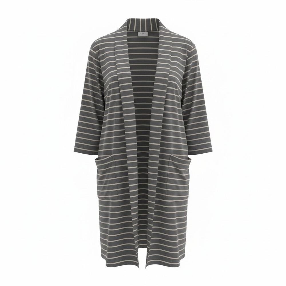 PACT Large Airplane Wrap Cardigan Gray/White Striped Organic Cotton*NO BELT*